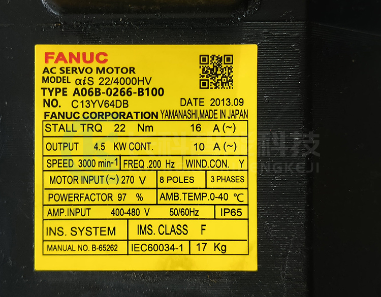 發(fā)那科伺服電機(jī)A06B-0266-B100 αis 22/4000HV 發(fā)那科伺服電機(jī)A06B-0266-B100 αis 22/4000HV